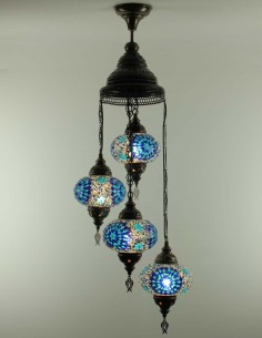 Turkish Spiral Chandelier, 4 Globes, blue and turquoise