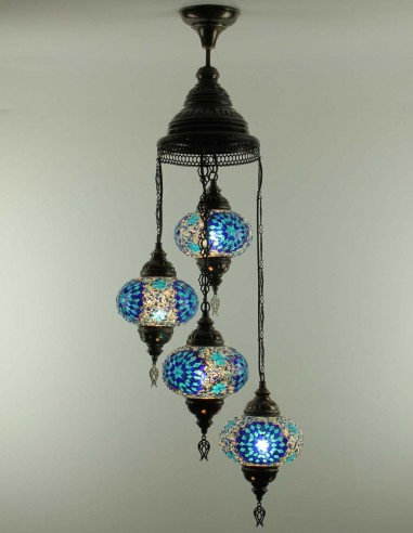 Spiral chandelier 4pc blue