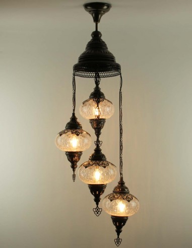 Lustre turc en spirale, 4 globes en verre soufflé