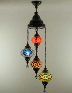 Turkish Spiral Chandelier, 4 Globes, red, amber, blue and...