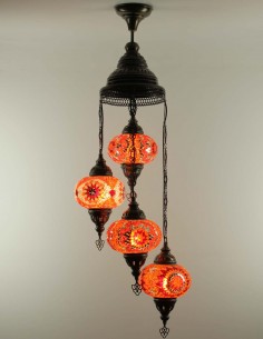 Turkish Spiral Chandelier, 4 Globes, Red