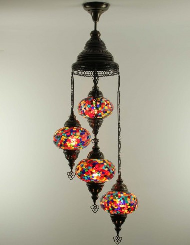 Lustre turc en spirale, 4 globes à confettis...