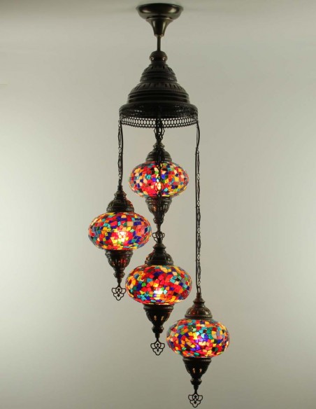 Turkish Spiral Chandelier, 4 Globes, colorful confetti