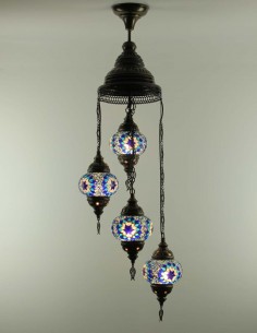 Lustre turc en spirale, 4 globes bleu foncé et blanc