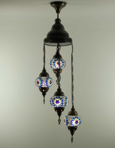 Turkish Spiral Chandelier, 4 Globes, dark blue...