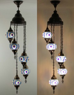 Turkish Spiral Chandelier, 5 Globes, white and purple