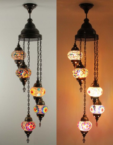 Turkish Spiral Chandelier, 5 Globes, pink, red...