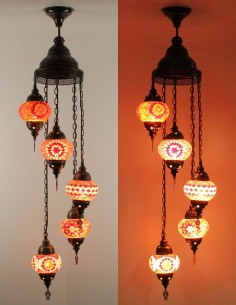 Lustre turc en spirale, 5 globes rouge et blanc