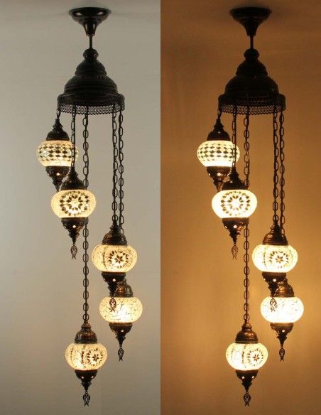 Lustre turc en spirale, 5 globes blanc, modèle A
