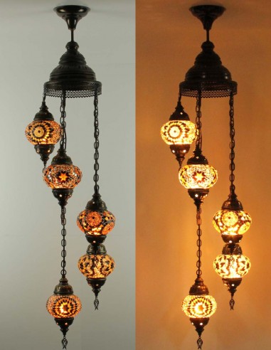 Turkish Spiral Chandelier, 5 Globes, amber and...