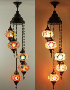 Lustre turc en spirale, 5 globes multicolore, modèle A