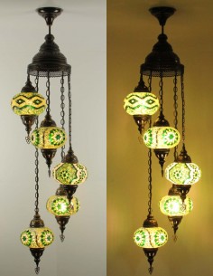 Lustre turc en spirale, 5 globes vert, modèle B