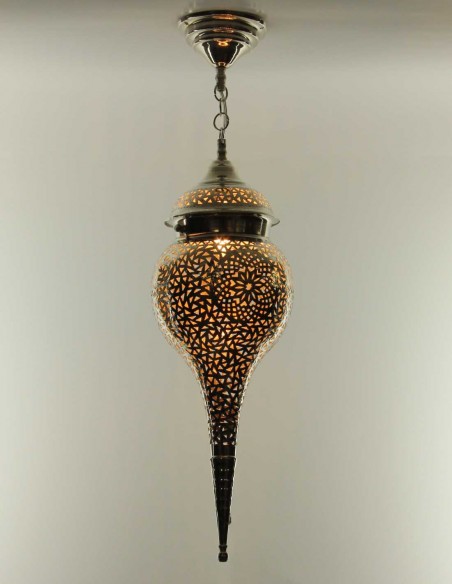 Lustre marocain en cuivre argenté goutte TM, 29 po