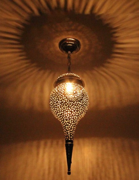 Lustre marocain en cuivre argenté goutte TM, 29 po