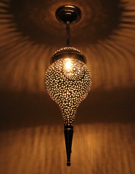 Moroccan Silver Copper Teardrop Chandelier TM, 29 in