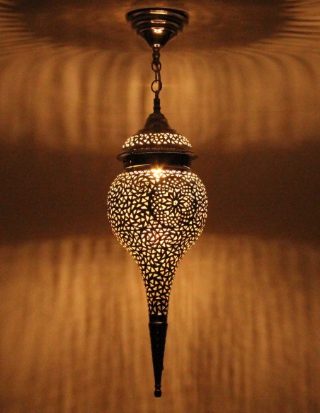 Moroccan Silver Copper Teardrop Chandelier TM, 29 in