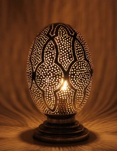 Lampe de table marocaine en cuivre argenté, œuf GT, 13 po