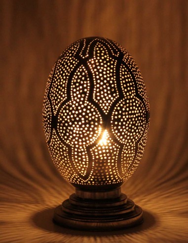 Lampe de table marocaine en cuivre argenté, œuf...