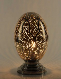 Lampe de table marocaine en cuivre argenté, œuf GT, 13 po 2