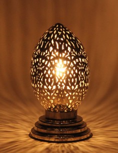 Lampe de table marocaine en cuivre argenté, œuf PT, 9,5 po