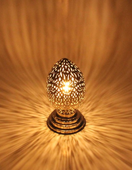 Moroccan Silver Copper Egg Table Lamp PT, 9.5 in