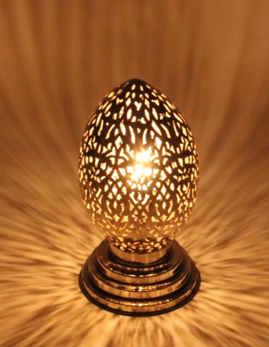 Moroccan Silver Copper Egg Table Lamp PT, 9.5 in