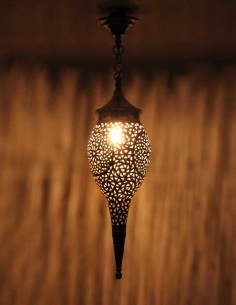 Lustre marocain en cuivre argenté goutte PT, 22 po