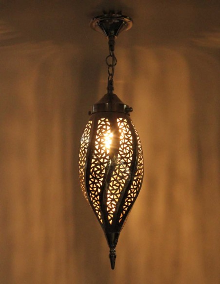 Moroccan Silver Copper Chandelier Mabrouma PT, 21.5 in
