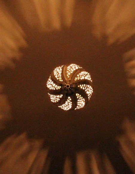 Moroccan Silver Copper Chandelier Mabrouma PT, 21.5 in