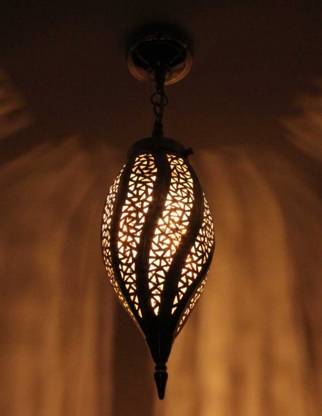 Moroccan Silver Copper Chandelier Mabrouma PT, 21.5 in
