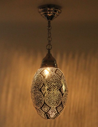 Moroccan Silver Copper Egg Chandelier, 22 in