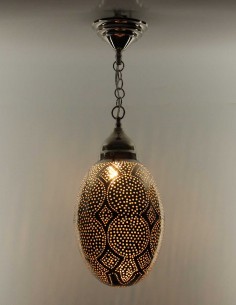 Lustre marocain en cuivre argenté œuf, 22 po 2