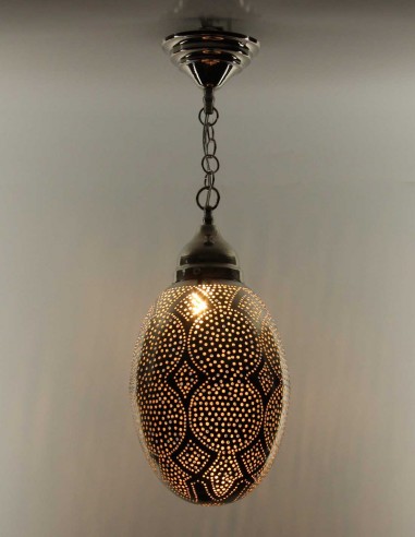 Moroccan Silver Copper Egg Chandelier, 22 in