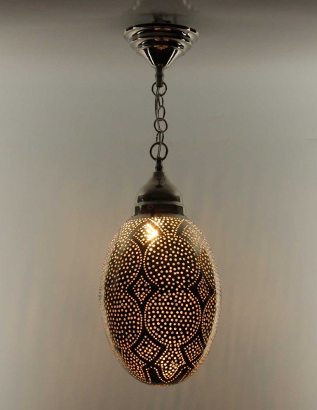Moroccan Silver Copper Egg Chandelier, 22 in