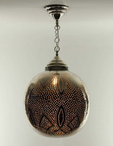 Lustre marocain en cuivre argenté rond TM, 24 po