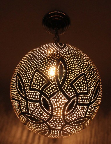 Lustre marocain en cuivre argenté rond TM, 24 po