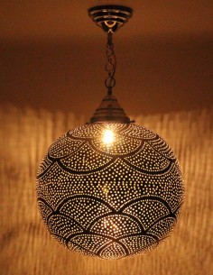 Lustre marocain ajourée argenté Ronde GM