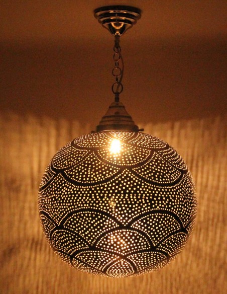 Moroccan Silver Copper Round Chandelier GM, 27 in