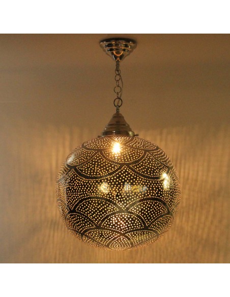 Moroccan Silver Copper Round Chandelier GM, 27 in
