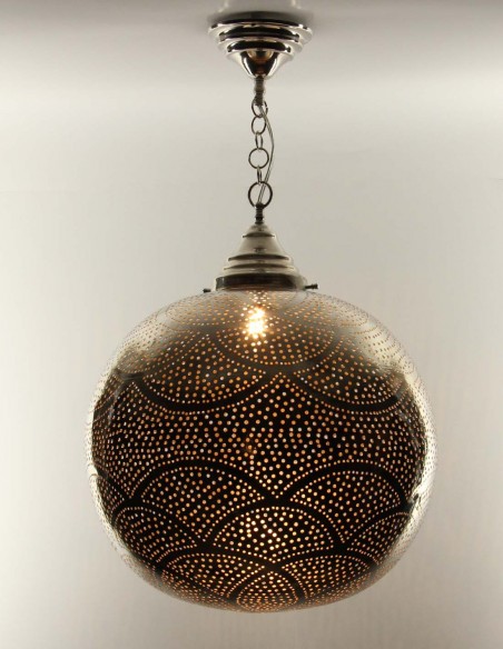 Moroccan Silver Copper Round Chandelier GM, 27 in