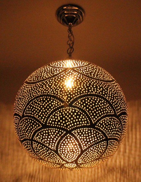 Lustre marocain en cuivre argenté rond GM, 27 po