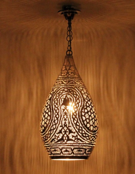 Lustre marocain en cuivre argenté Damaa GT, 23 po