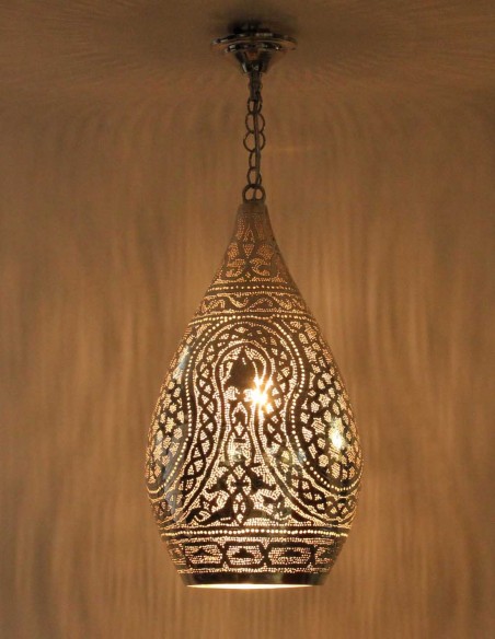 Lustre marocain en cuivre argenté Damaa GT, 23 po