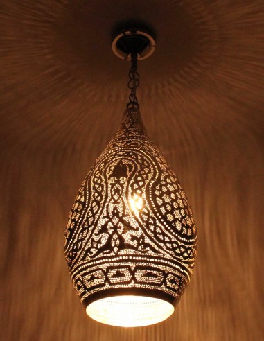 Moroccan Silver Copper Chandelier Damaa GT, 23 in
