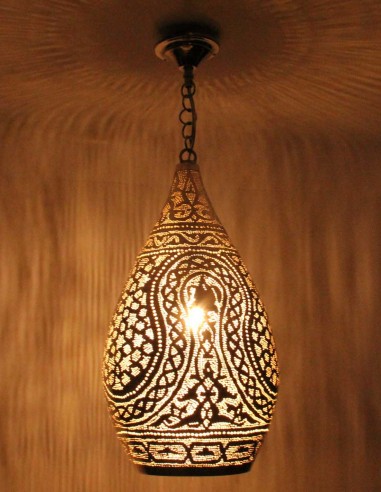 Moroccan Silver Copper Chandelier Damaa GT, 23 in