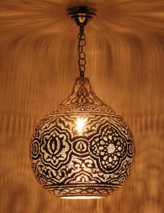 Lustre marocain en cuivre argenté rond B TM, 22 po