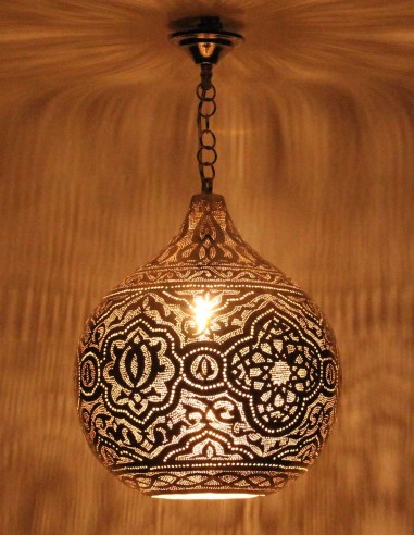 Lustre marocain en cuivre argenté rond B TM, 22 po