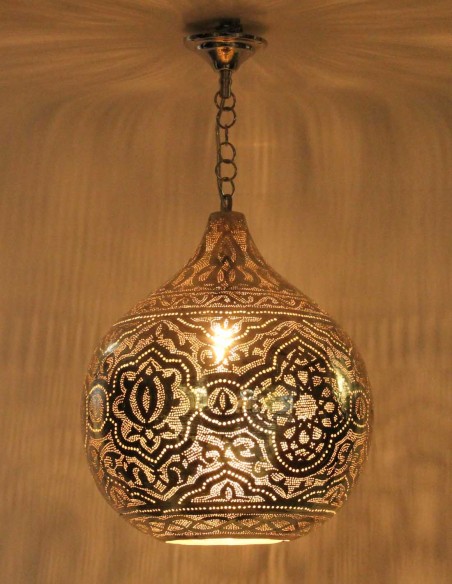 Lustre marocain en cuivre argenté rond B TM, 22 po