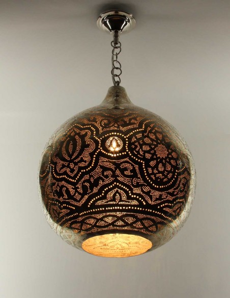 Lustre marocain en cuivre argenté rond B TM, 22 po