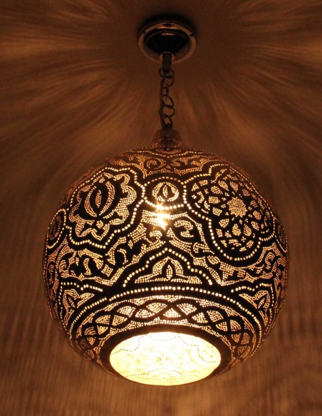 Lustre marocain en cuivre argenté rond B TM, 22 po